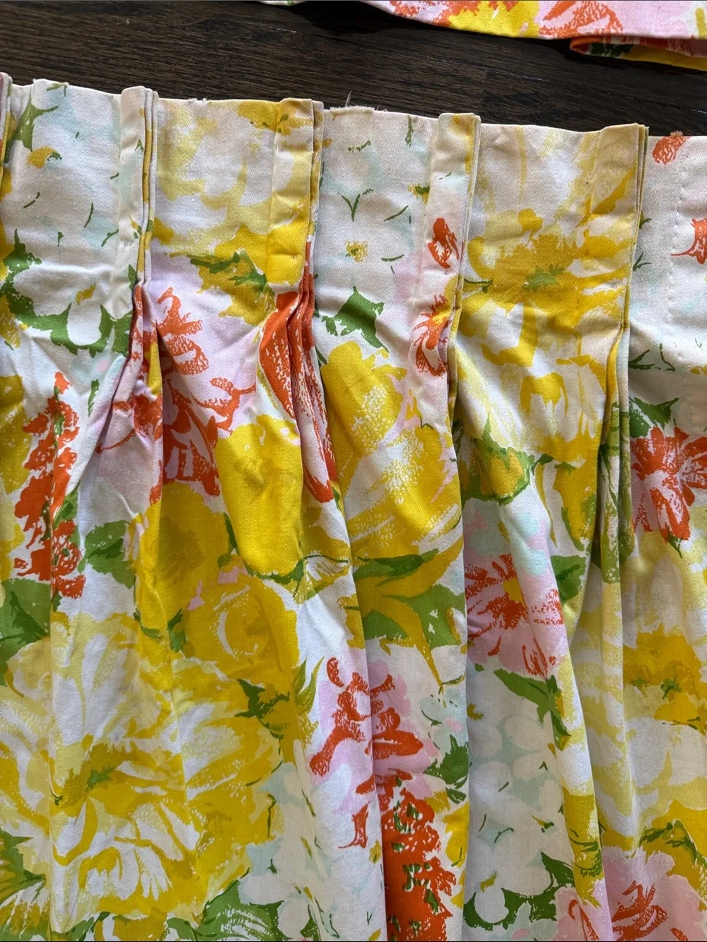 Mid Century Cohama Floral Pleated Curtain Panels Camellia Yellow, Orange, Green